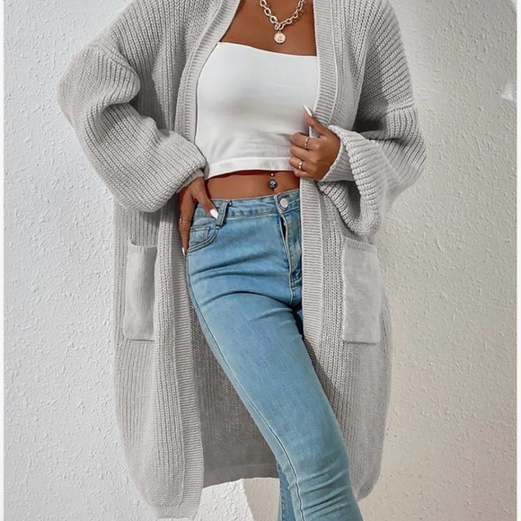 Women's Gray Cardigan Sweater - Picture 10 of 10